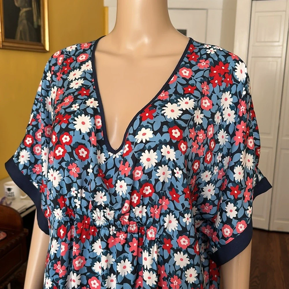 Kate Spade Daisy Shadows Caftan Dress in Blue Oversized Size M